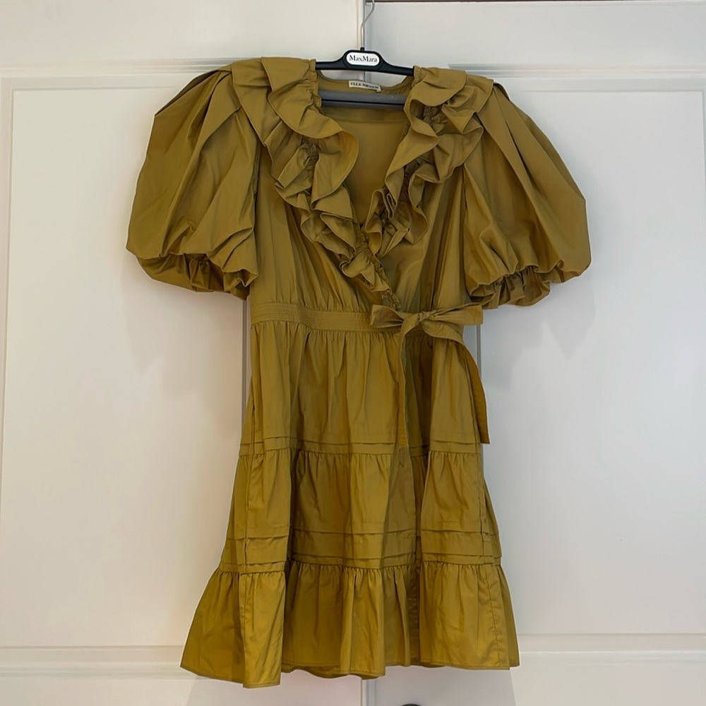 Ulla Johnson Maude Ruffled Cotton Poplin Wrap Dress, size 10.